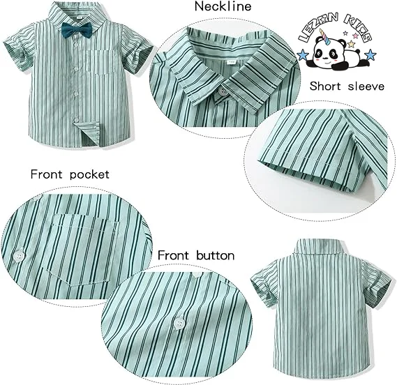LEZONKIDS - New Coming Boy's Summer Casual Clothing Set Hawaiian Outfit Gentleman Short Sleeve Shirt Top+Shorts Suits